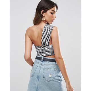 ASOS：エイソス Gingham Cropped Cotton One Shoulder Bralette