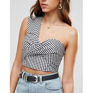 ASOS：エイソス Gingham Cropped Cotton One Shoulder Bralette