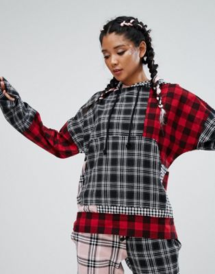 Jaded London | Jaded London Oversized Hoodie In Patchwork Check Co-Ord