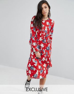 Milk It | Milk It Midi Dress With Frills In Floral