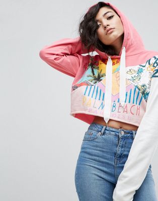ASOS | ASOS Crop Hoodie With Spliced Miami Surf Motif