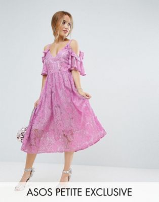 ASOS Petite | ASOS PETITE Pink Lace Midi Dress with Eyelet Tape