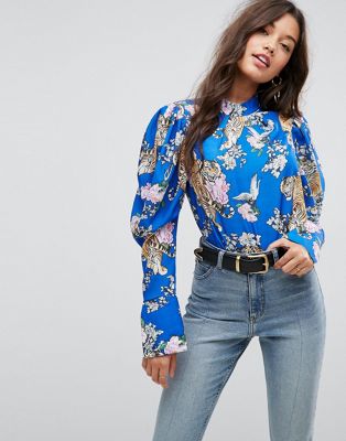 ASOS | ASOS Top With Extreme Sleeve In Floral Tiger