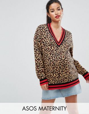 ASOS Maternity | ASOS Maternity Sweater in Leopard Pattern With Sports Tipping