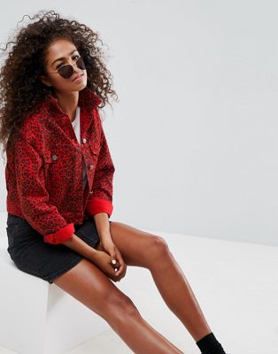 ASOS | ASOS Denim Jacket in Red Leopard Print