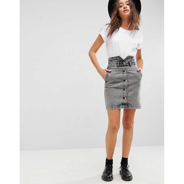 ASOS Denim Button Through Skirt in Washed Black