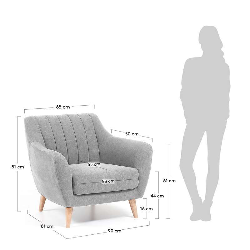 OFF Armchair natural wooden legs, fabric light grey | 商品カテゴリー,ソファ | LaForma Japan