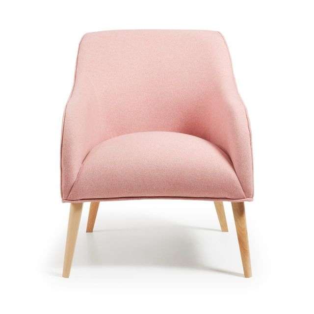 LOBBY Armchair natural wooden legs, fabric pink