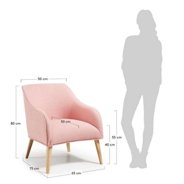 LOBBY Armchair natural wooden legs, fabric pink