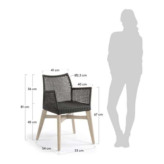 RODINI Armchair acacia white wash rope dark grey【2脚セット】