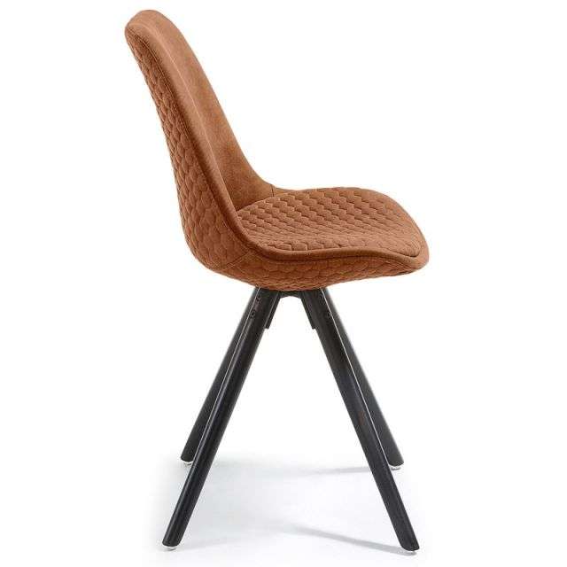 LARS Chair black wood quilted fabric rust brown【4脚セット】
