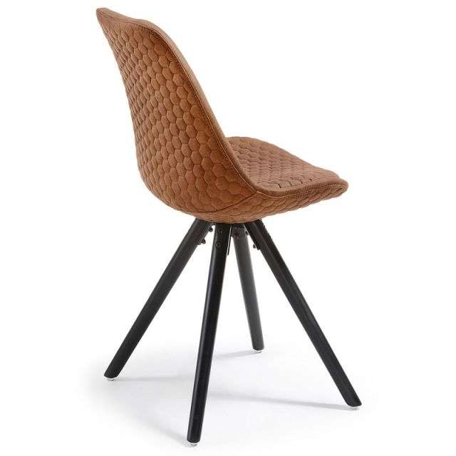 LARS Chair black wood quilted fabric rust brown【4脚セット】