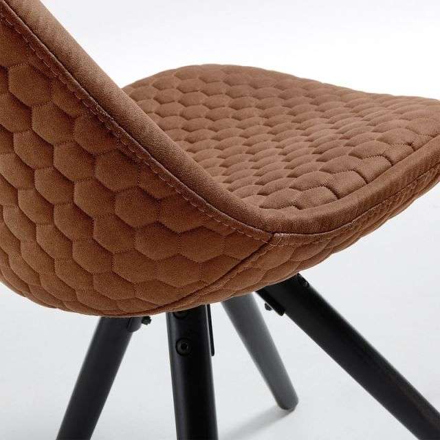 LARS Chair black wood quilted fabric rust brown【4脚セット】