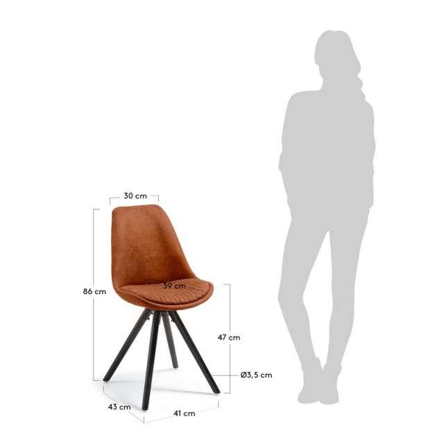LARS Chair black wood quilted fabric rust brown【4脚セット】