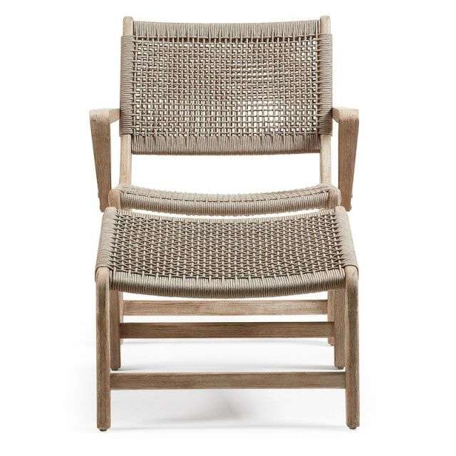 BASTIEN Armchair w footrest acac. white wash rope beige