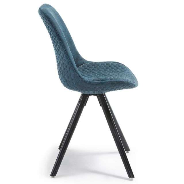 LARS Chair black wood quilted fabric blue【4脚セット】