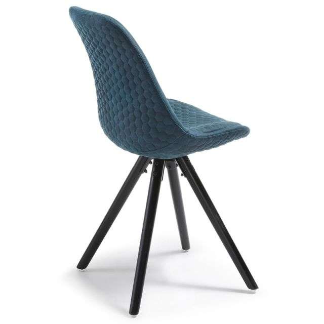 LARS Chair black wood quilted fabric blue【4脚セット】
