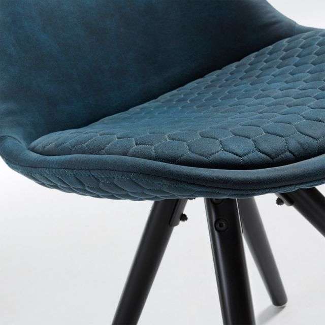LARS Chair black wood quilted fabric blue【4脚セット】