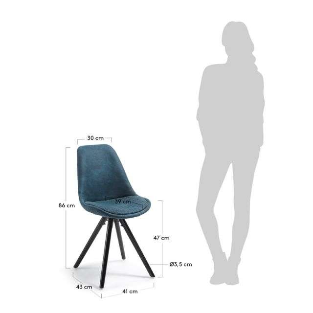 LARS Chair black wood quilted fabric blue【4脚セット】