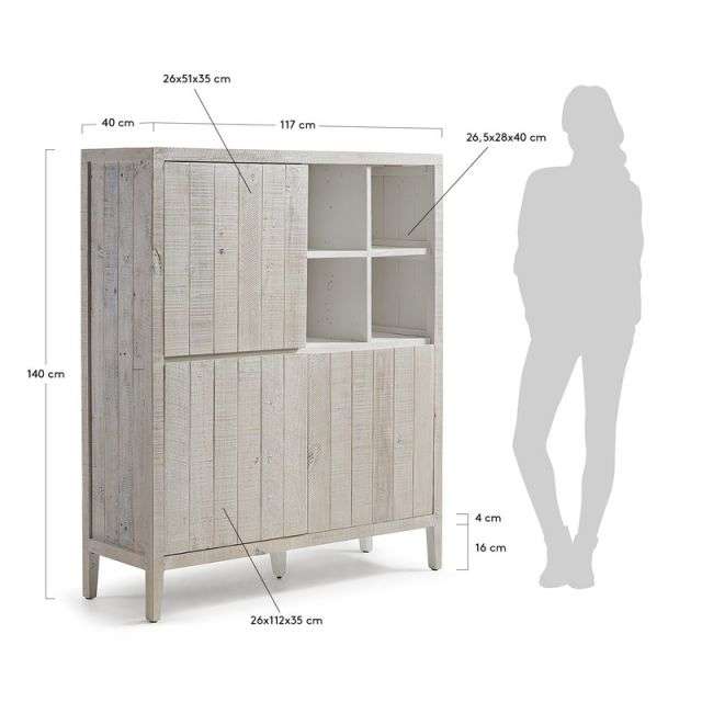 WOODY Cabinet 117x140 pine wood white wash