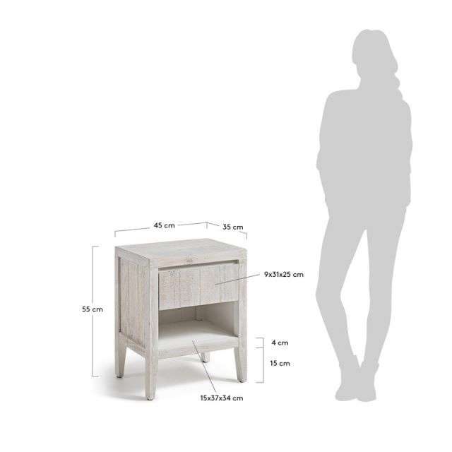 WOODY Bedside table 45x55 pine wood white wash