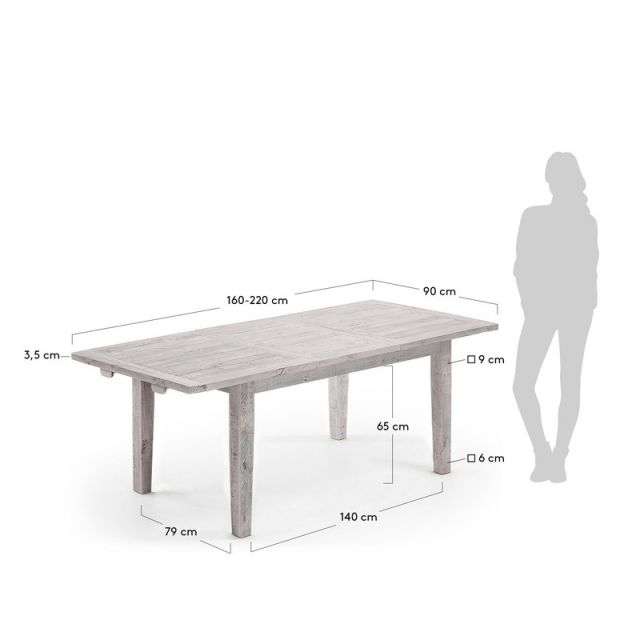 WOODY Table 160(220)x90 pine wood white wash