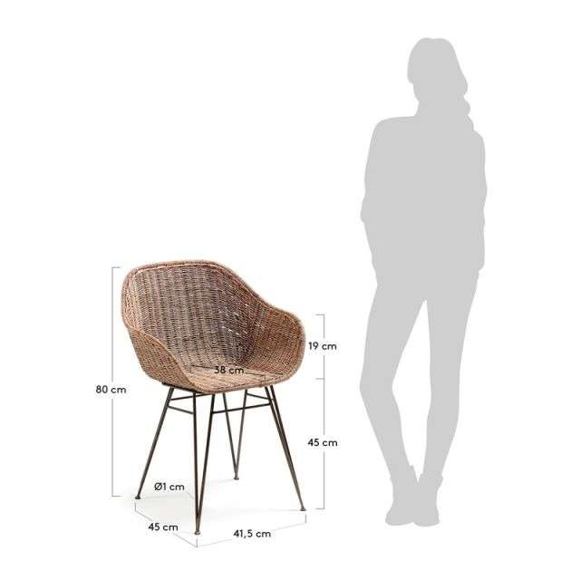 CHARLEY Armchair metal grey, natural rattan