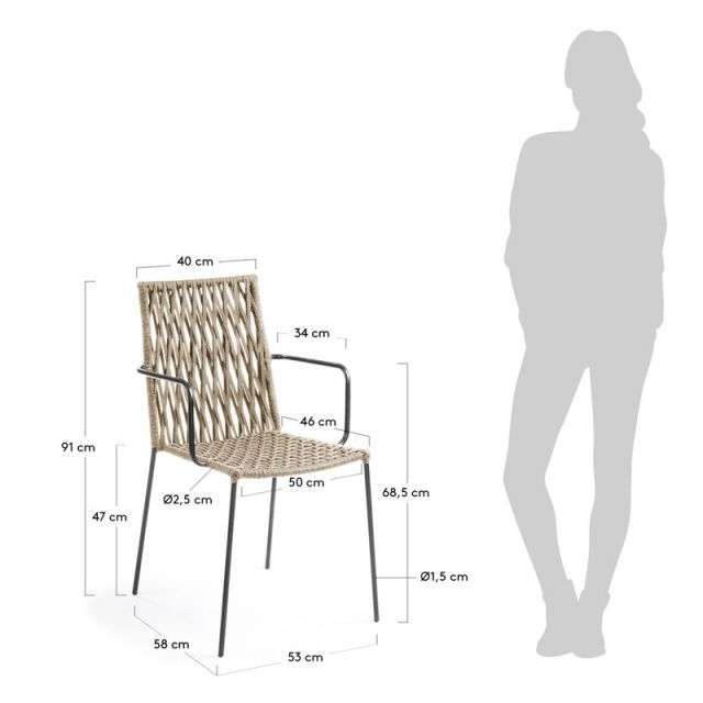 BETTIE Armchair metal grey rope beige【4脚セット】