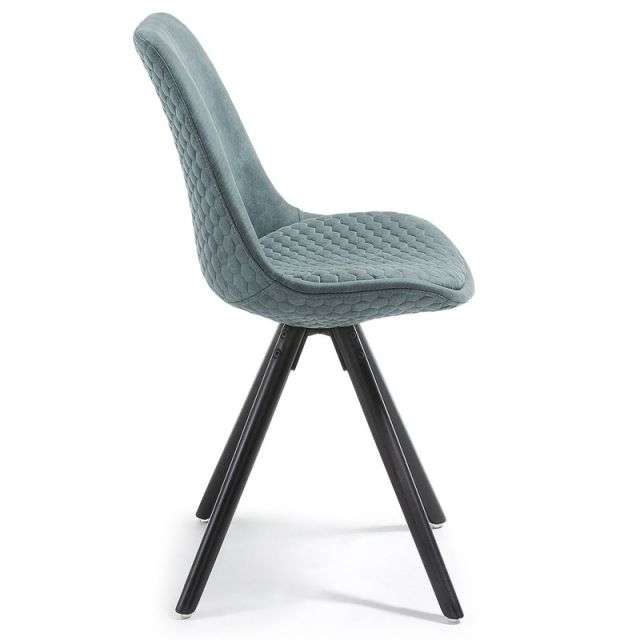 LARS Chair black wood quilted fabric green【4脚セット】
