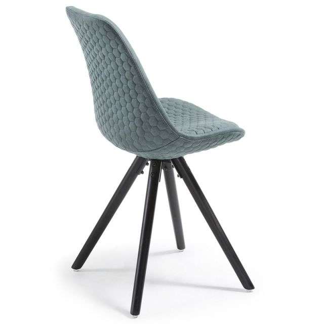 LARS Chair black wood quilted fabric green【4脚セット】