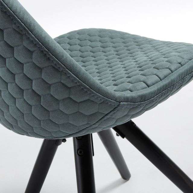 LARS Chair black wood quilted fabric green【4脚セット】