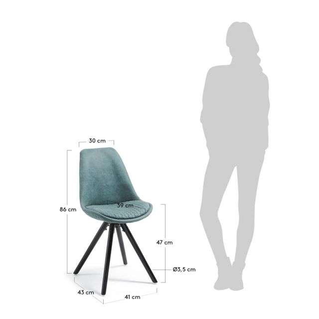 LARS Chair black wood quilted fabric green【4脚セット】