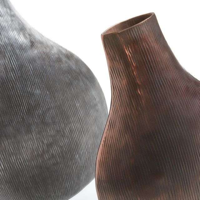 BANGOR Set 2 Vases Aluminium Copper + Graphite