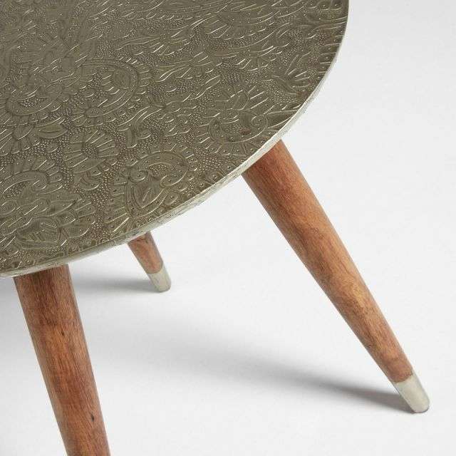 BACK Side table wooden legs silver top