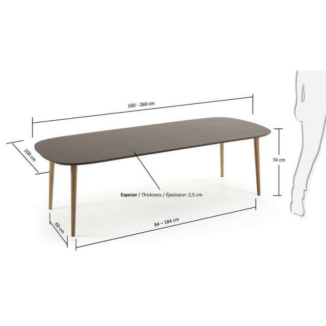 OAKLAND Oval table 160(260)x100 natural, lac matt brown