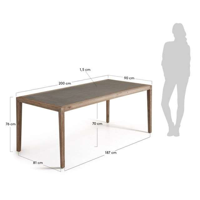 CORVETTE Table 200x90 acacia wh wash poly-cement grey