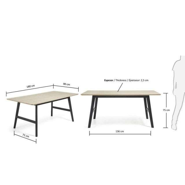 HENDRIX Table 180x90 black, oak veneer