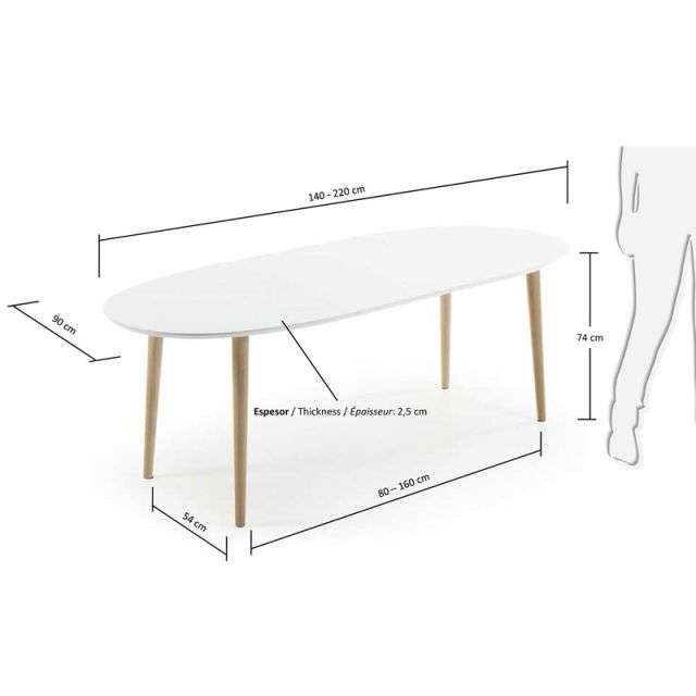 OAKLAND Oval table 140(220)x90 natural, lac matt white