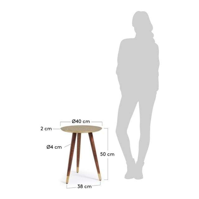 BACK Side table wooden legs brass top