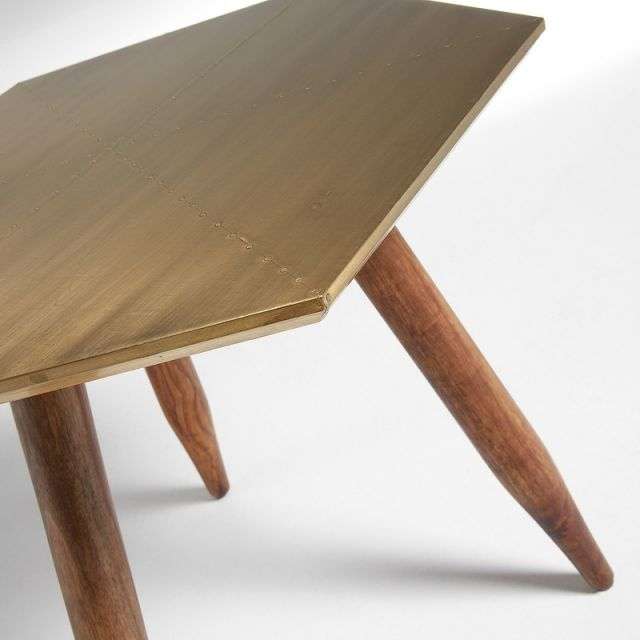 BIMA Side table wooden legs brass top