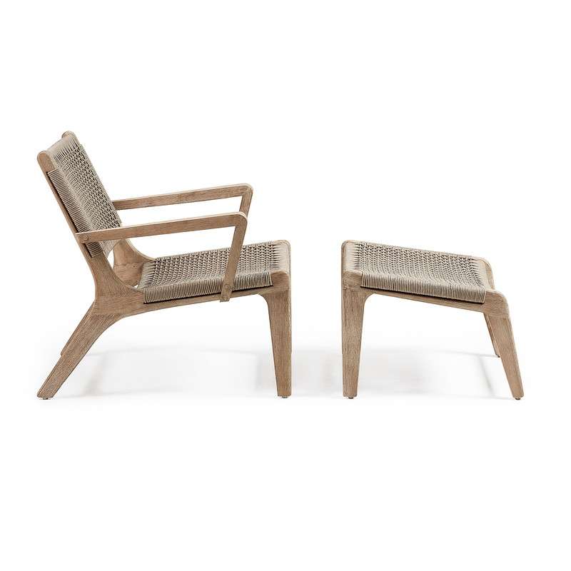 BASTIEN Armchair w footrest acac. white wash rope beige | 商品カテゴリー,アウトドア | LaForma Japan