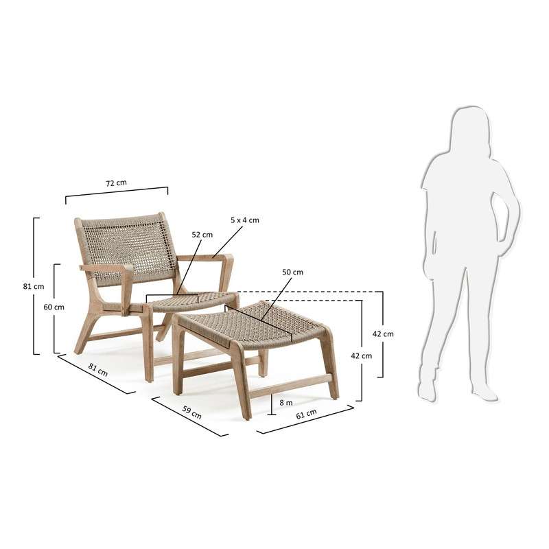 BASTIEN Armchair w footrest acac. white wash rope beige | 商品カテゴリー,アウトドア | LaForma Japan