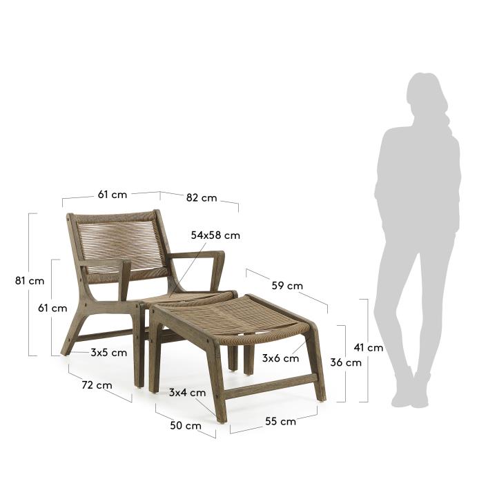 BASSO Armchair footrest eucal grey wash rope beige | 商品カテゴリー,チェア | LaForma Japan