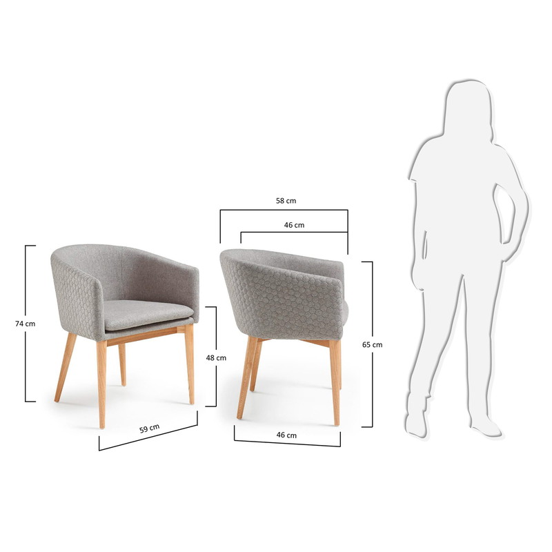 HARMON Armchair natural wood quilted fabric light grey | 商品カテゴリー,チェア | LaForma Japan