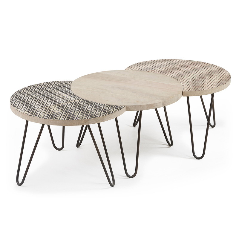HOSS Set 3 coffee tables metal black wood mango | 商品カテゴリー,テーブル | LaForma Japan