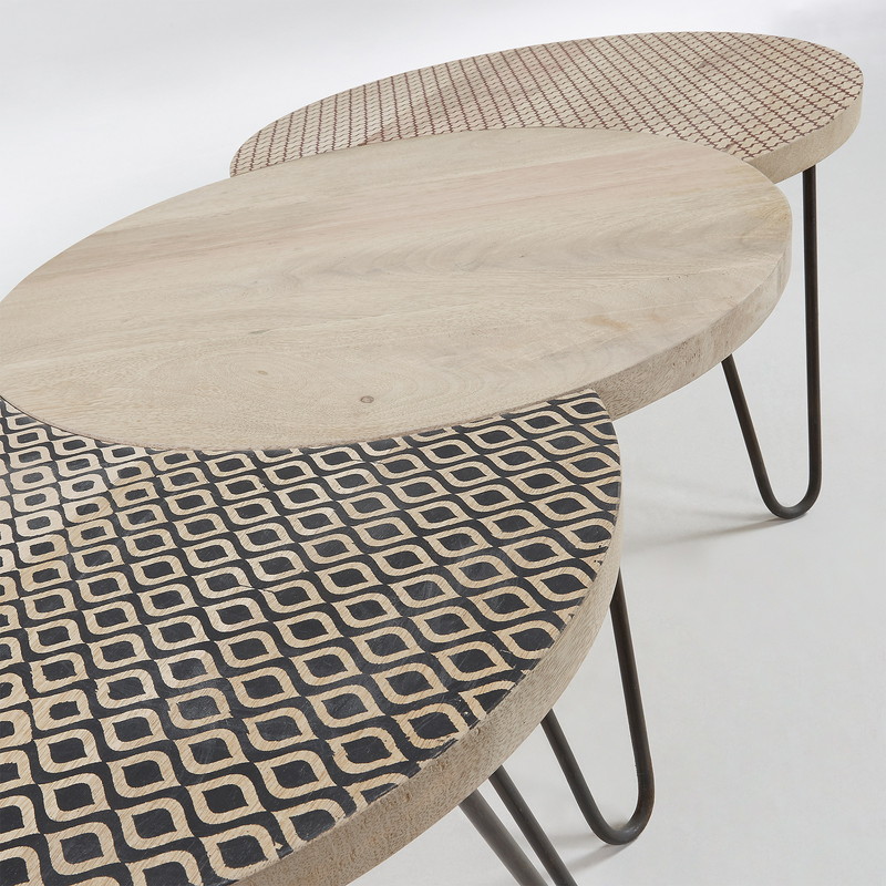 HOSS Set 3 coffee tables metal black wood mango | 商品カテゴリー,テーブル | LaForma Japan