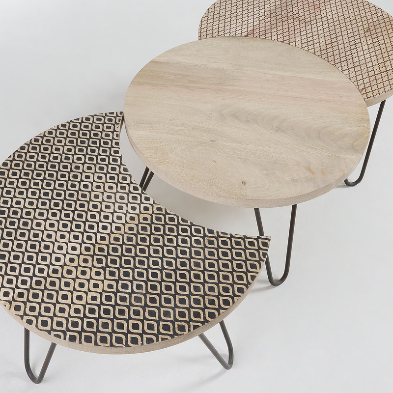 HOSS Set 3 coffee tables metal black wood mango | 商品カテゴリー,テーブル | LaForma Japan