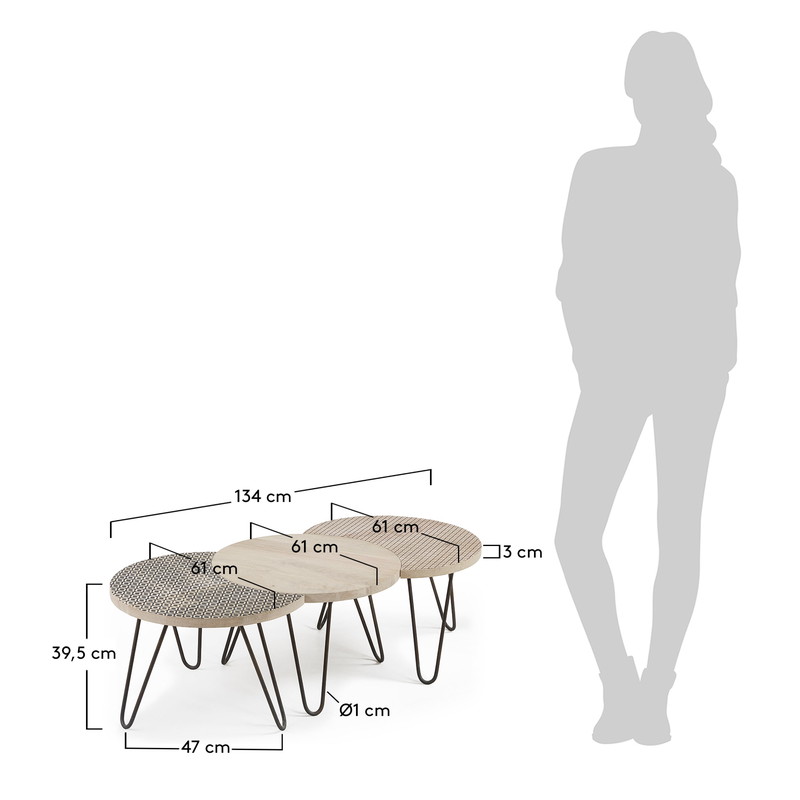 HOSS Set 3 coffee tables metal black wood mango | 商品カテゴリー,テーブル | LaForma Japan