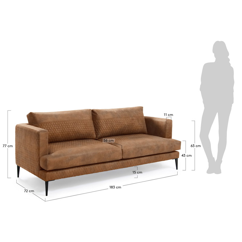 VINNY Sofa 3 seaters metal leg,quilted fabric rust br | 商品カテゴリー,ソファ | LaForma Japan