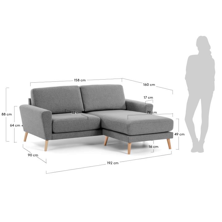 GUY Sofa chaise longue 2 seaters wood fabric grey | 商品カテゴリー,Sofa | LaForma Japan